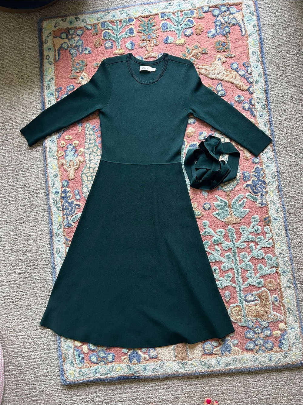 Eliza J Dark Green Long Sleeve Fit-and-Flare Dress